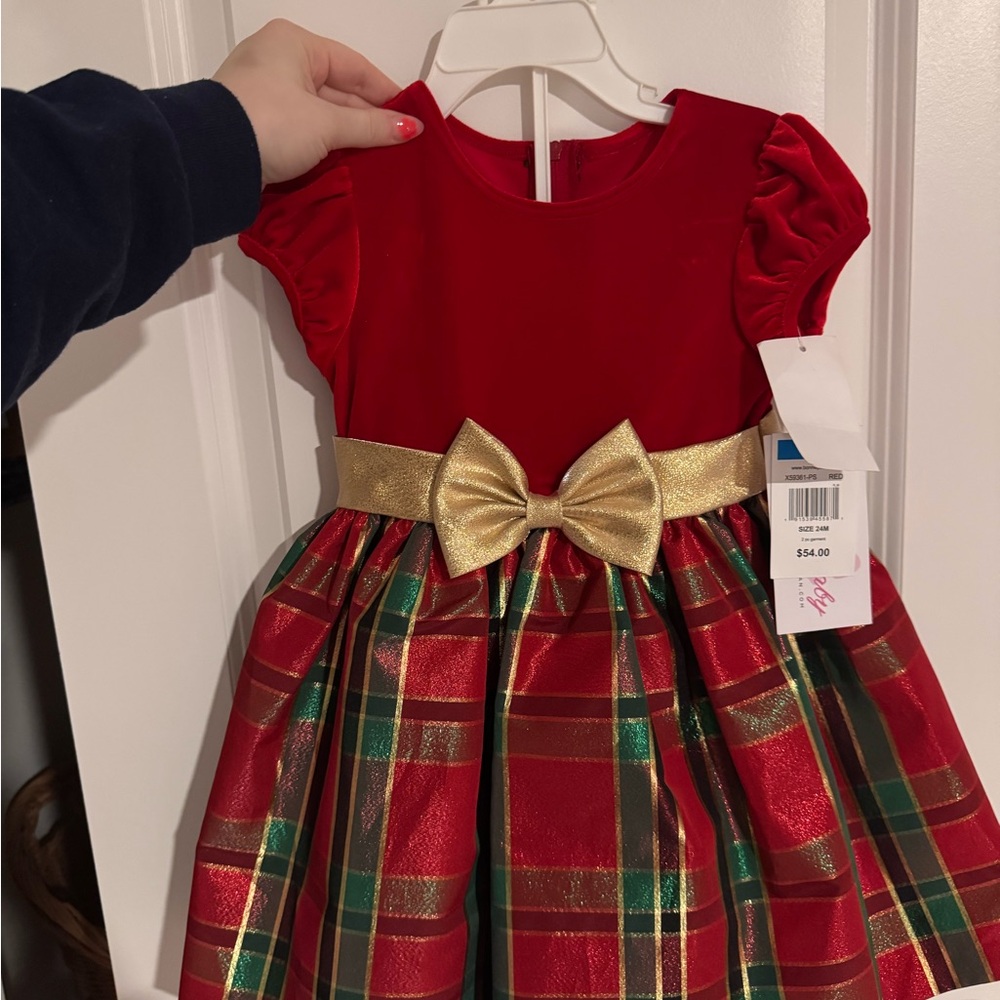 Red & Gold Holiday Party Dress with Plaid Skirt